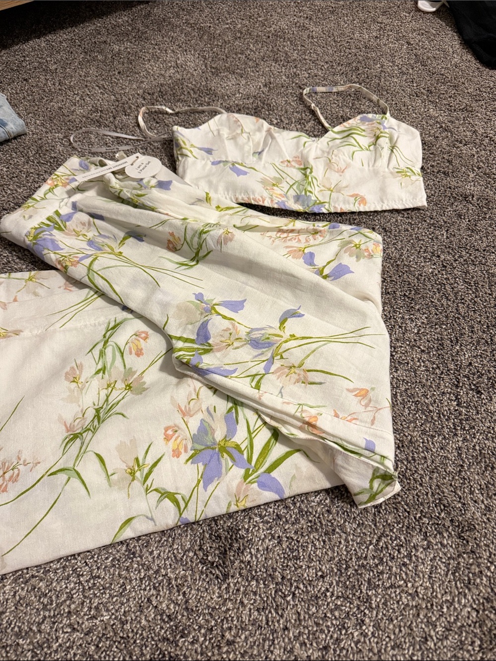 Floral Ivory Crop Top and pant Set - White with Pastel Floral Print